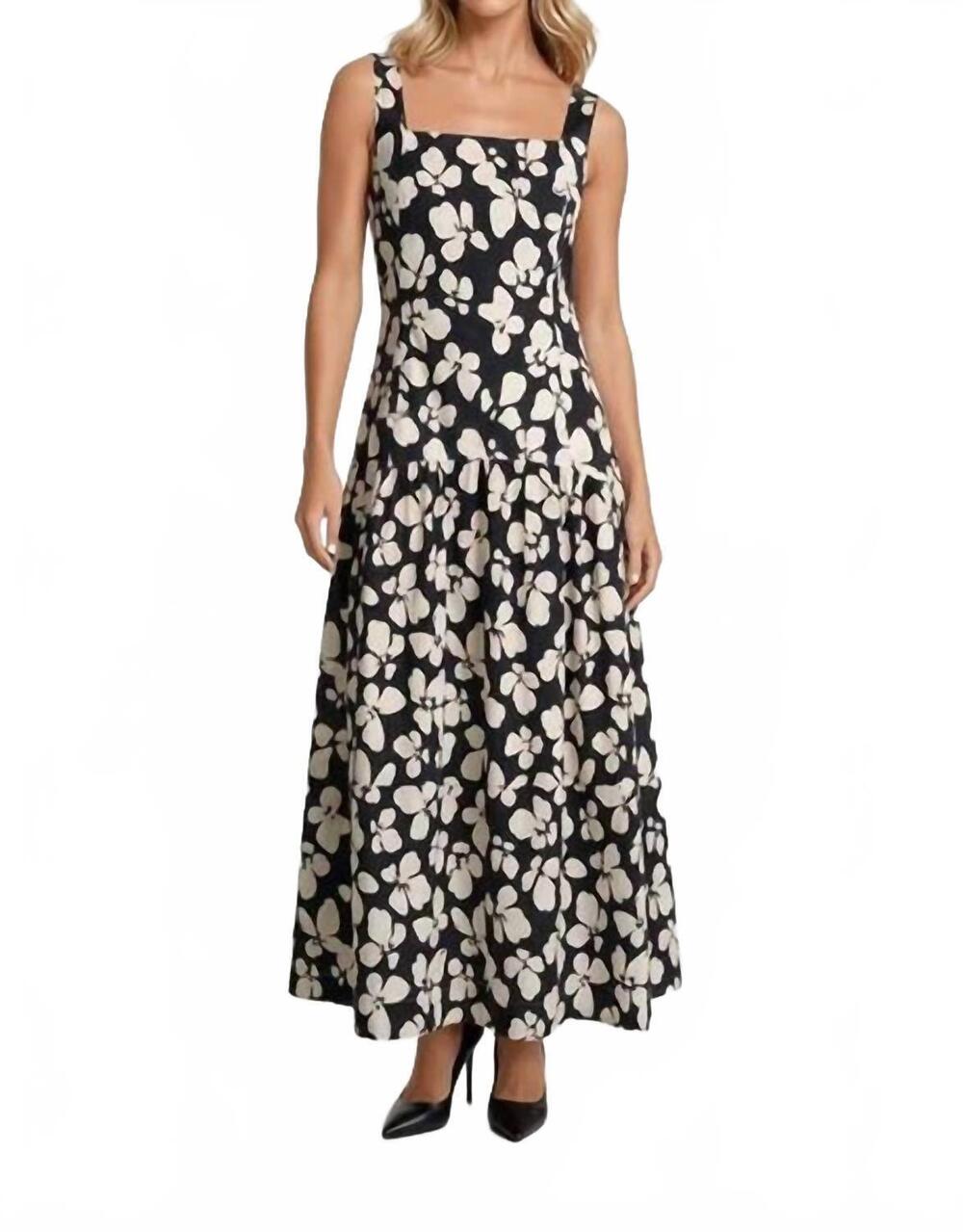 NEW DOE AND RAE bold floral drop waist maxi dress in black ivory